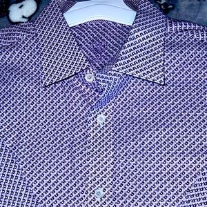 BUGATCHI Purple Print Mens XL Button Up Long Sleeve Shirt